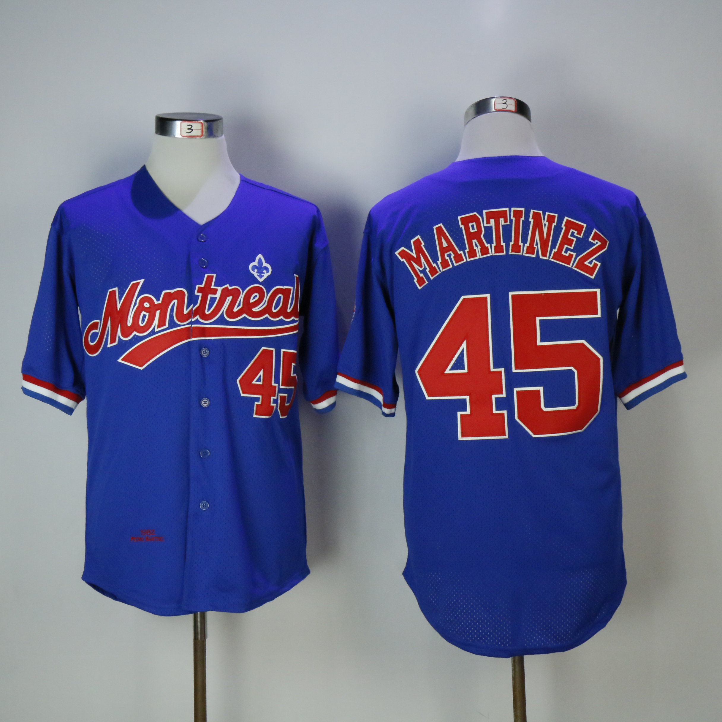 Men Montreal Expos #45 Martinez Blue Throwback MLB Jerseys